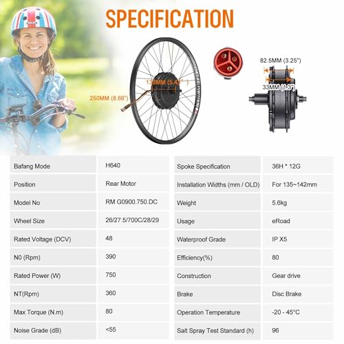 BAFANG 750W Rear Hub Motor Ebike Conversion Kit for 26" 27.5" 700C Bicycles U429