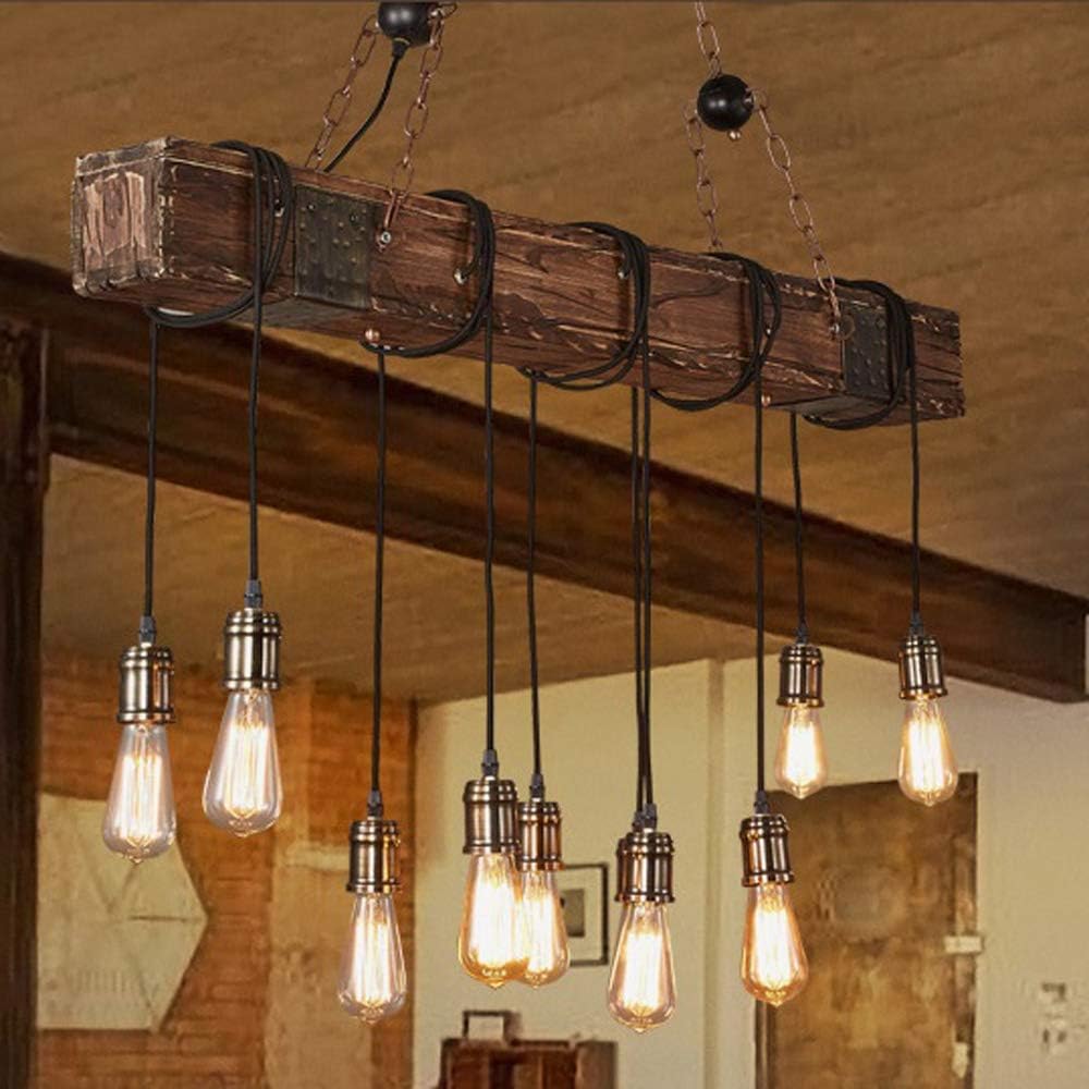 Rustic Industrial 10-Light 46in Linear Chandelier for Kitchen Island Dining Room X60729