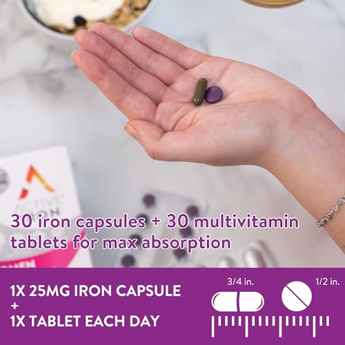 Active Iron for Women, Non-Constipating, 30 Capsules with 30 Multivitamin Tablets U264