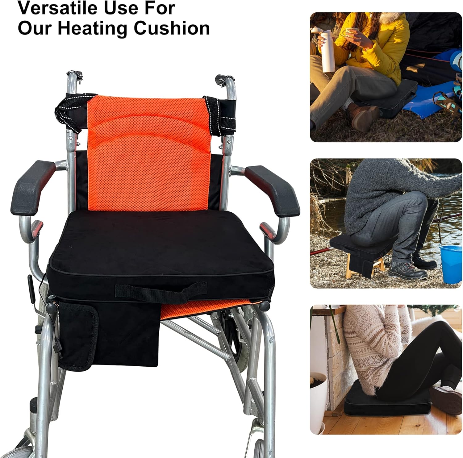 Portable Heated Seat Cushion with 3 Settings, Memory Foam for Camping, Office, Stadium N808