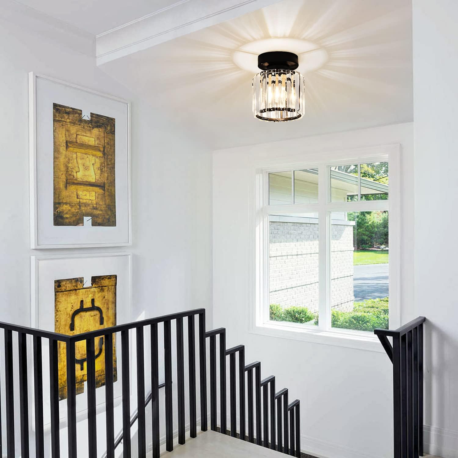KCO Lighting Small Crystal Chandelier Flush Mount Ceiling Light, Modern Black Z908