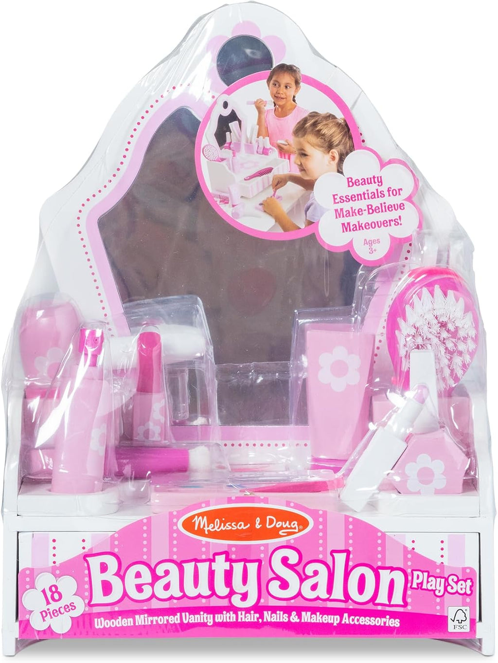 Melissa & Doug Wooden Beauty Salon Play Set with Vanity and Accessories F8918