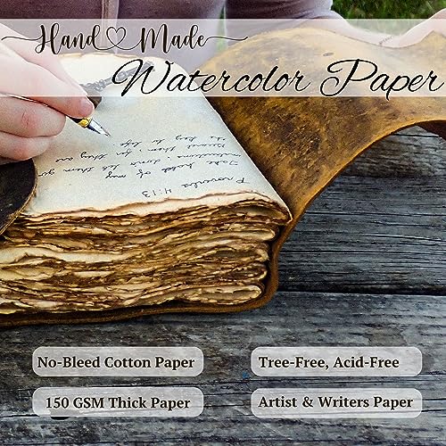 LEATHER VILLAGE Leather Bound Vintage Journal - 7"X5" Rustic Mocha Brown, 200 Pages Watercolor Paper T65113