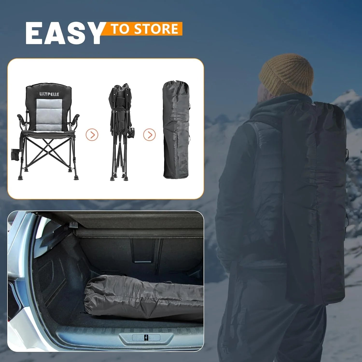 ABORON Heated Camping Chairs, Heavy Duty Folding Chairs for Outdoor, Supports 400 lbs B3131