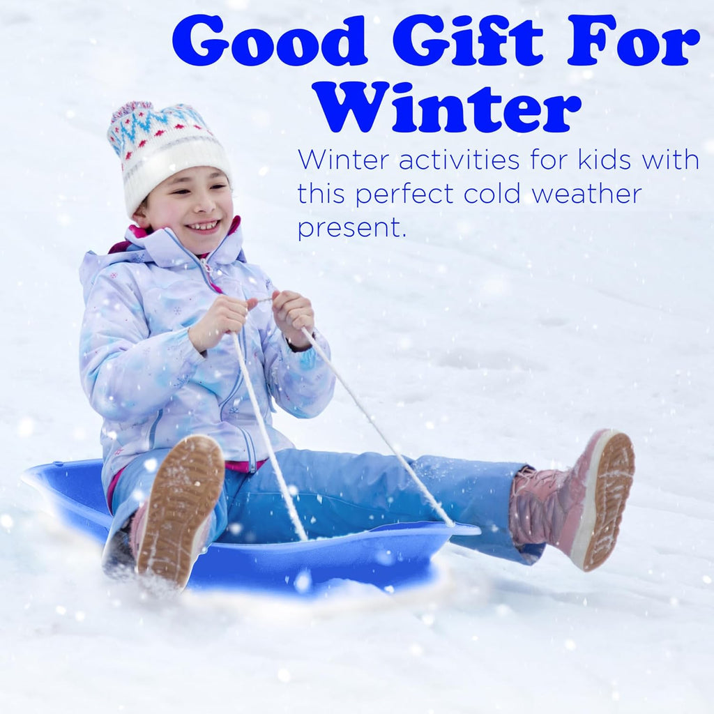 Downhill Sprinter Flexible Plastic Toboggan Snow Sled with Handles and Pull Rope, Blue (3 Pack) A3554