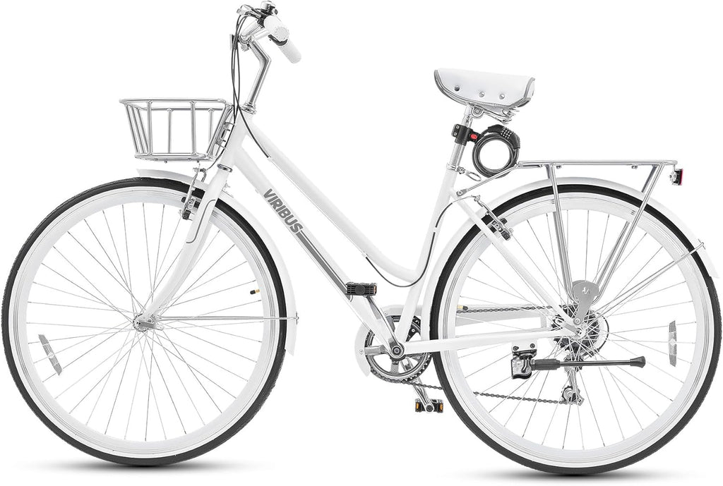 Viribus Hybrid Bike 700C Women's 7 Speed Step Through Bicycle with Basket & Rack E266