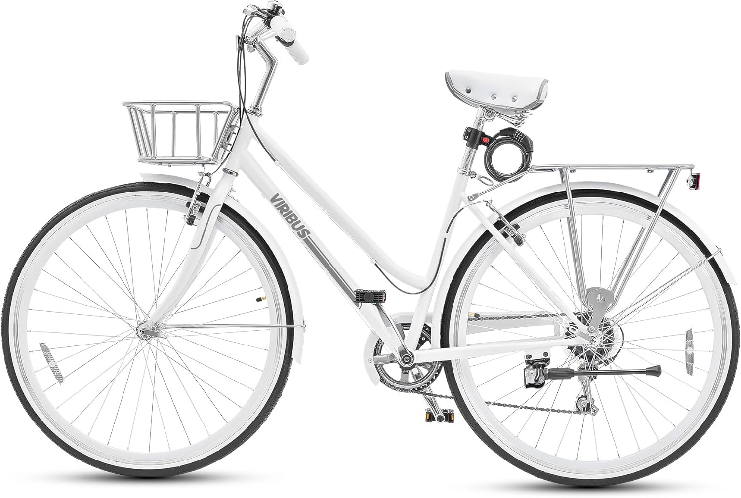 Viribus Hybrid Bike 700C Women's 7 Speed Step Through Bicycle with Basket & Rack E266