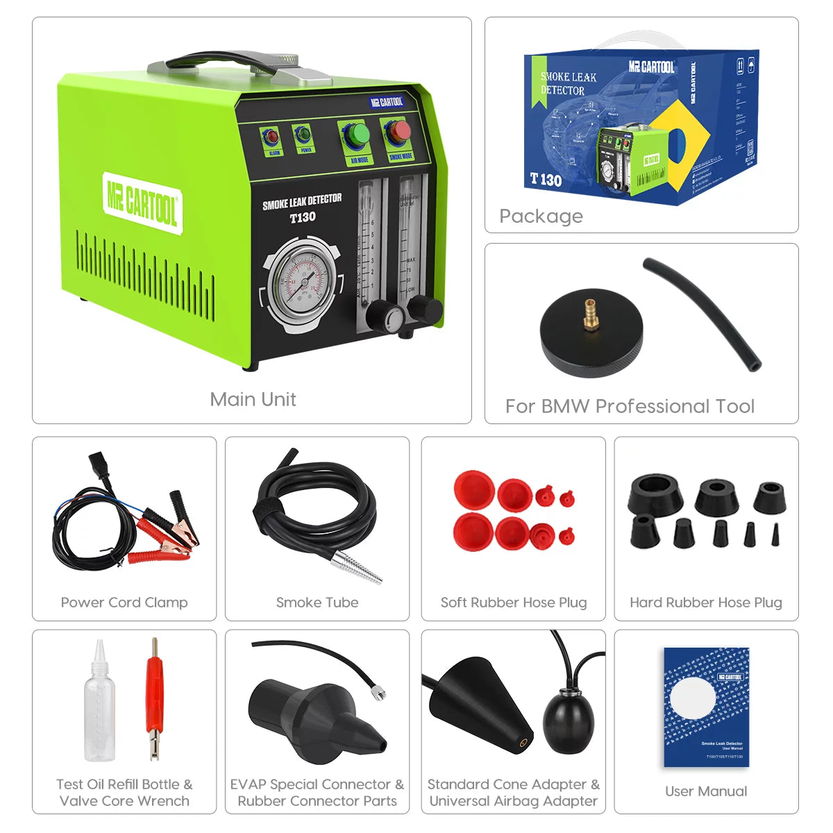 T130 Auto Smoke Leak Detector EVAP Vacuum Smoke Machine Vehicle Diagnostic Tool V93718