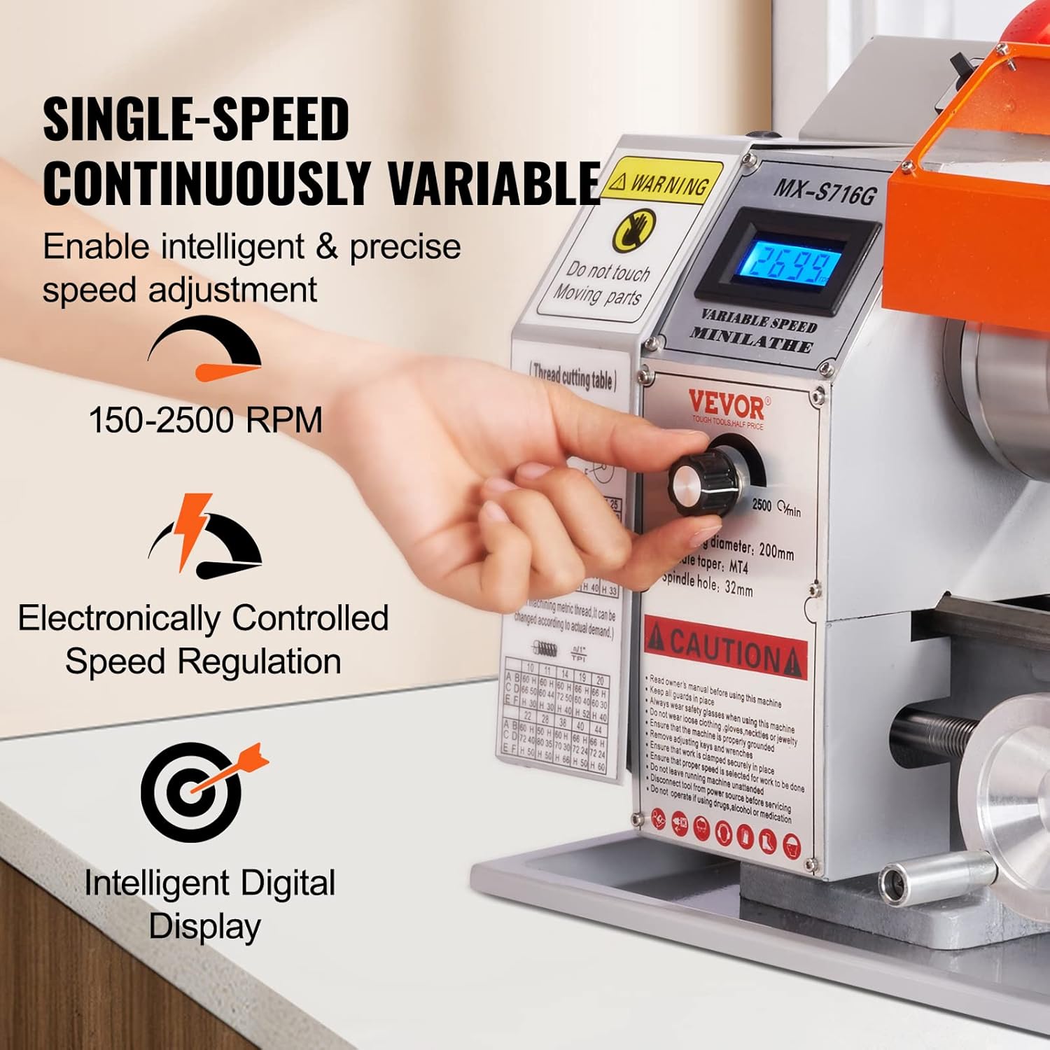 VEVOR Mini Metal Lathe Machine 7 x 16 Inch 800W Benchtop Power Lathe Q32622