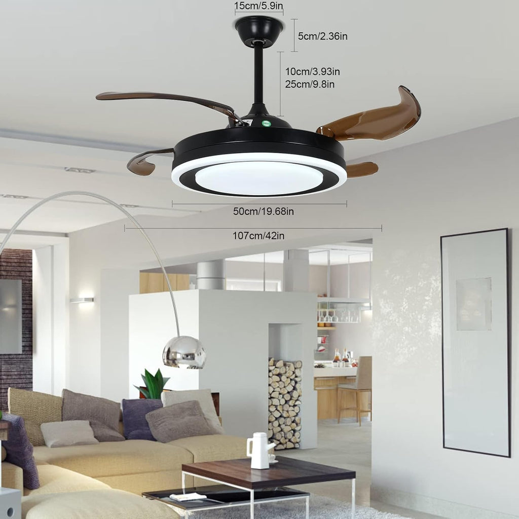 OUKANING 42 Inch Retractable Ceiling Fan with Lights and Remote Y518092