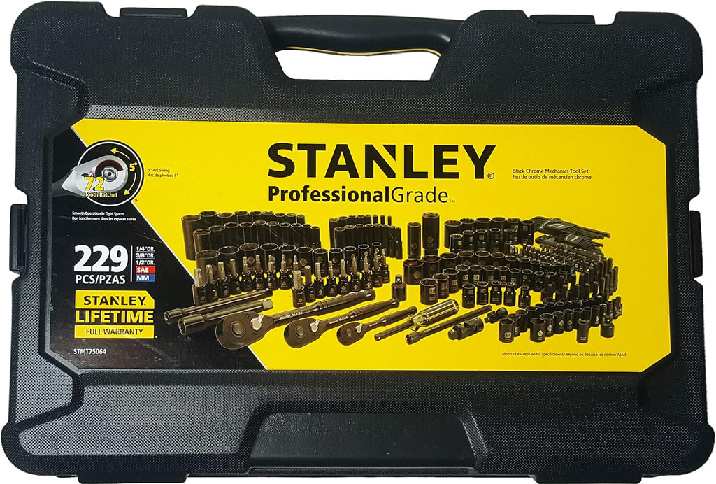 STANLEY Professional Grade Black Chrome Mechanics Tool Set 229 Piece V546498