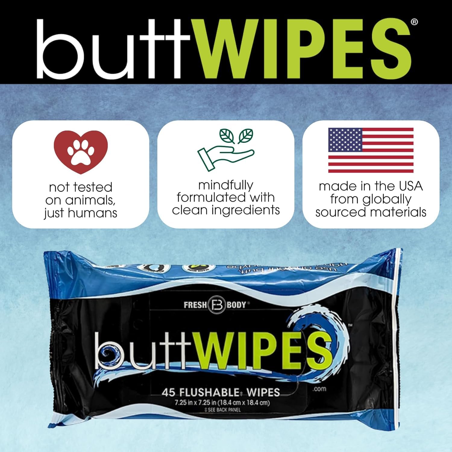 Buttwipes Flushable Wipes for Adults with Aloe and Vitamin E, 45 Count M157