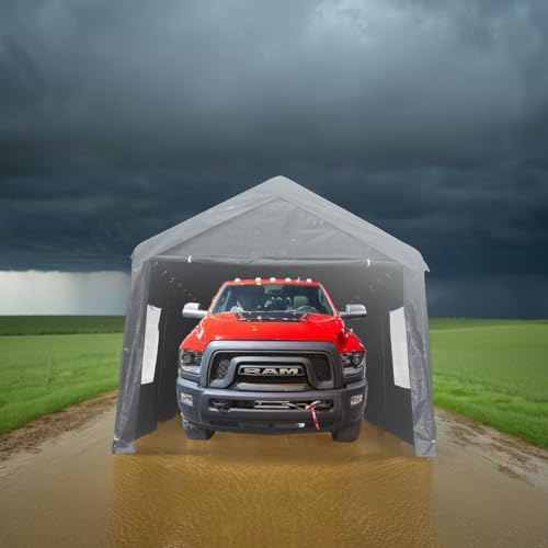 Outdoor CarPorts 10x20 Heavy Duty Portable Carport Canopy Tent with Sidewalls, Large Garage Parking Shed Waterproof for Vehicles, Car, Boats, Trucks, Tractor, SUV, Grey