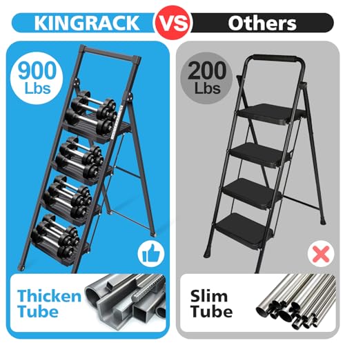KINGRACK 5 Step Ladder with Tool Platform, Folding Steel with Handrail N1694