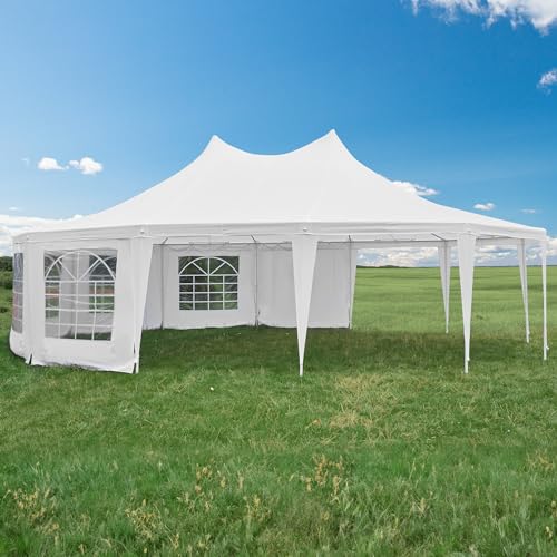 EROMMY 29x23ft Party Tent, White Wedding Tent, Dodecagonal Heavy Duty Canopy with Removable Sidewalls R9255