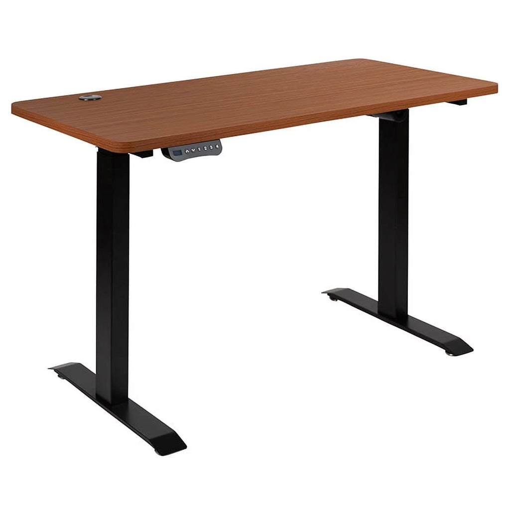 Flash Furniture 48"W x 24"D Mahogany Electric Standing Desk with Black Mesh Ergonomic Chair Y796