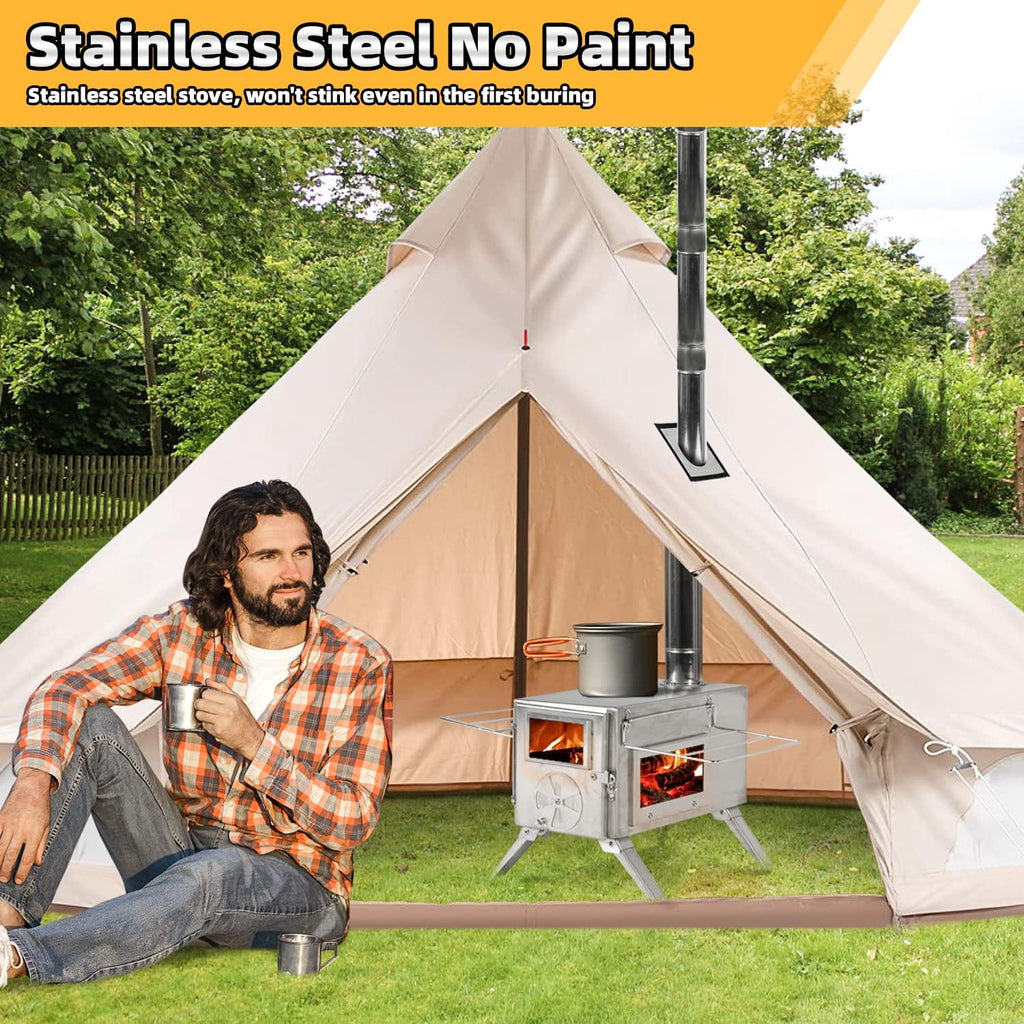GRAVFORCE Camping Stove, Portable Wood Burning Tent Heater with Chimney Pipes M994