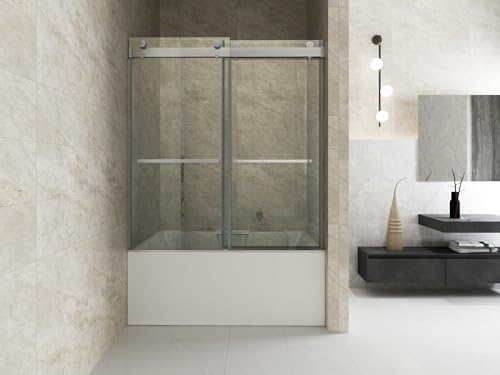 Frameless Sliding Tub Door 56-60in W x 65in H, Clear Tempered Glass, Brushed Nickel P567765