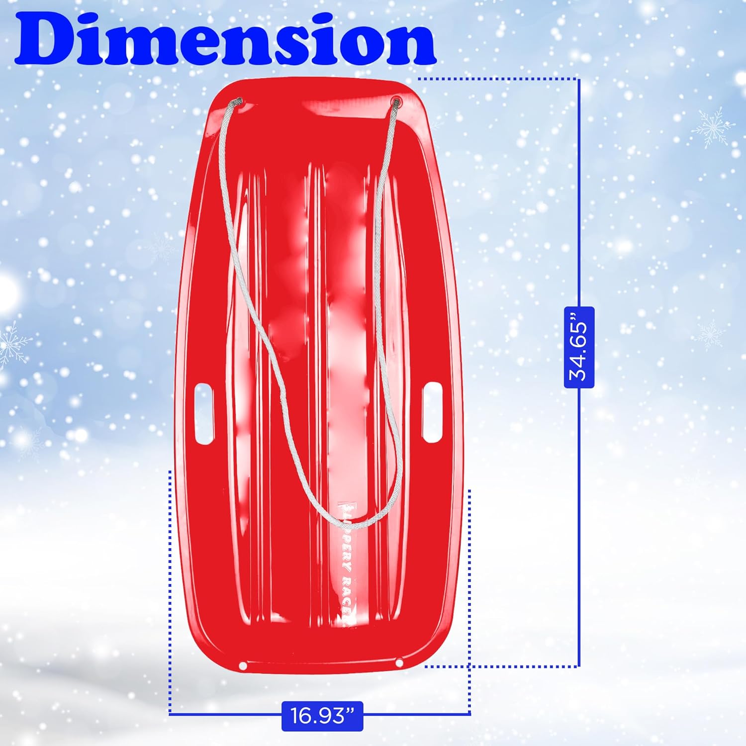 Downhill Sprinter Flexible Plastic Toboggan Snow Sled with Pull Rope for Kids & Adults E487184