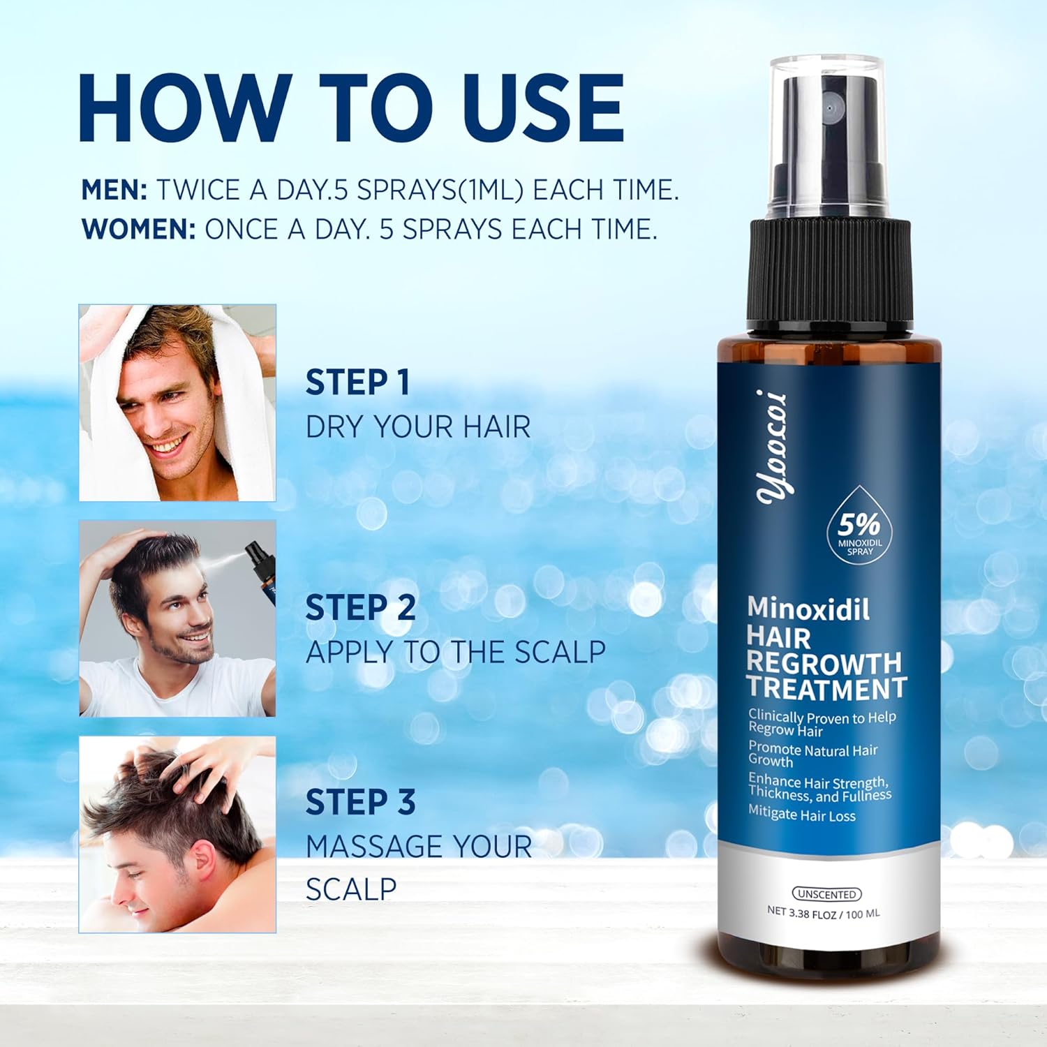 Minoxidil 5% Hair Growth Serum for Men and Women with Biotin 100ml X1427