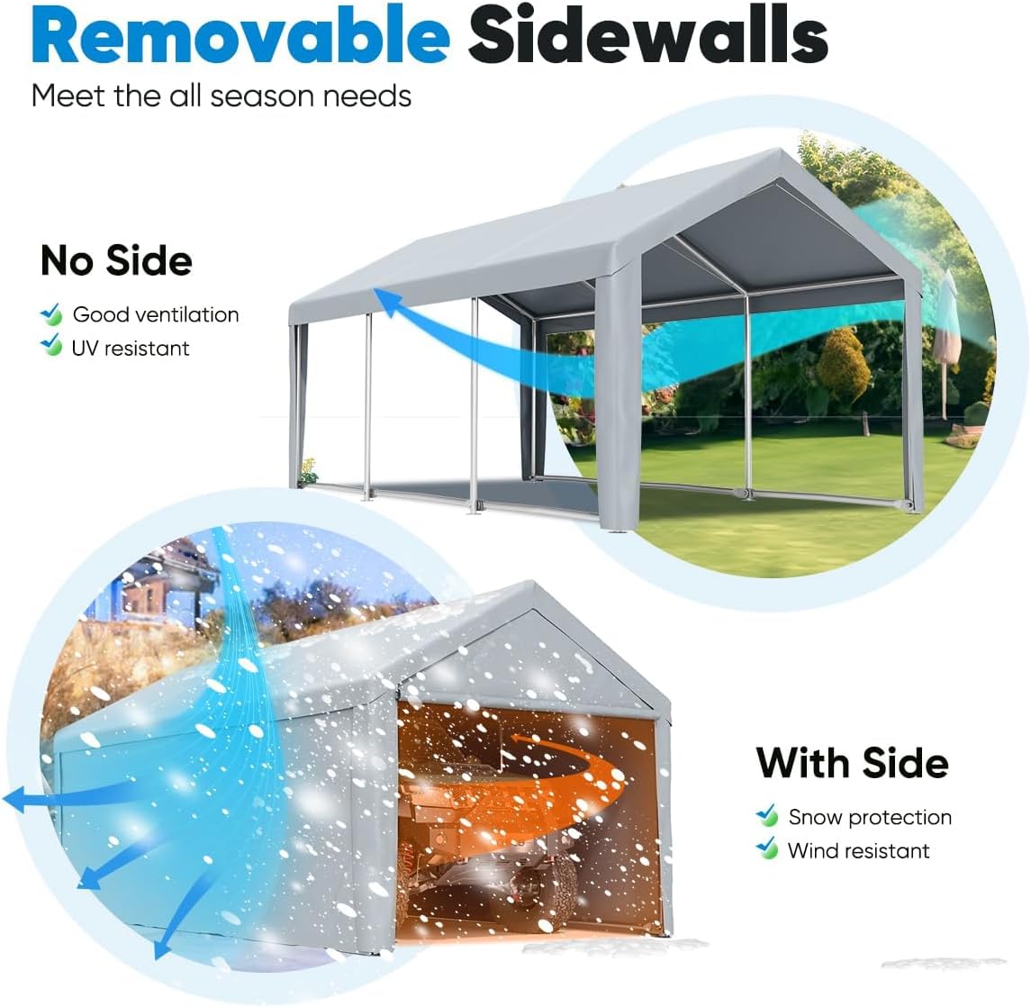 Quictent 10'x20' Heavy Duty Carport Car Canopy Galvanized Steel Shelter Silver Gray J750251