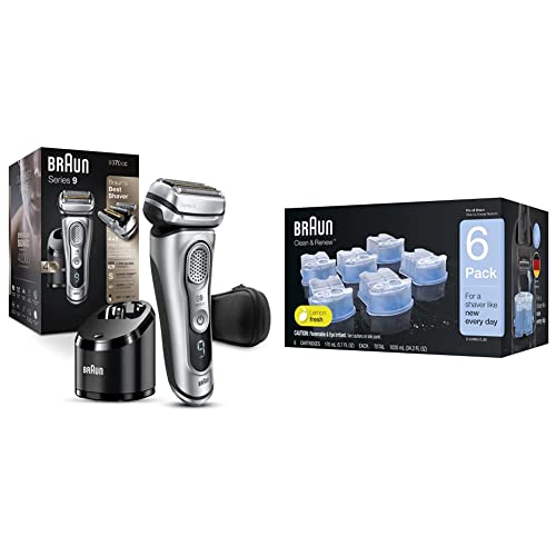 Braun Electric Razor for Men, Waterproof Foil Shaver, Series 9 9390cc, Wet & Dry Shave, With Pop-Up Beard Trimmer for Grooming, Cleaning & Charging SmartCare Center and Leather Travel Case, Silver