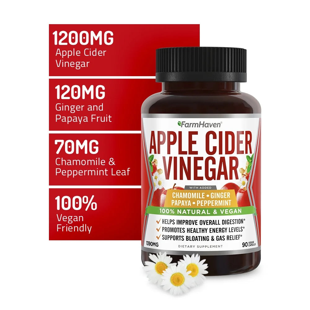 Apple Cider Vinegar Capsules with Ginger, Papaya & Chamomile, 1390mg, 90 Capsules C638281