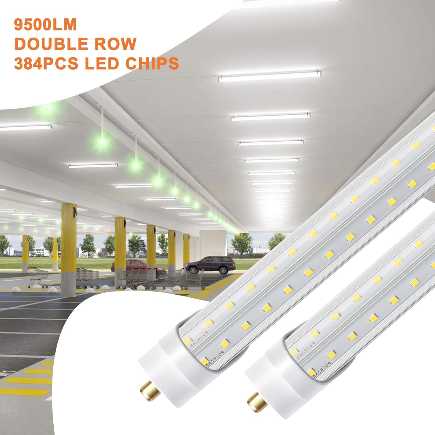 8ft LED Shop Light Bulbs 72W 6000K 10000lm, T8 T10 T12 V Shape FA8, Clear Cover, Pack of 12 R143