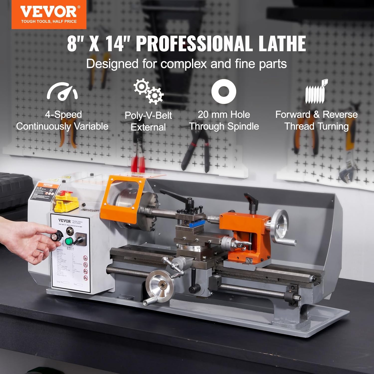 VEVOR Metal Lathe Machine, 7.87" x 13.78", 500W Benchtop Power Lathe F14828