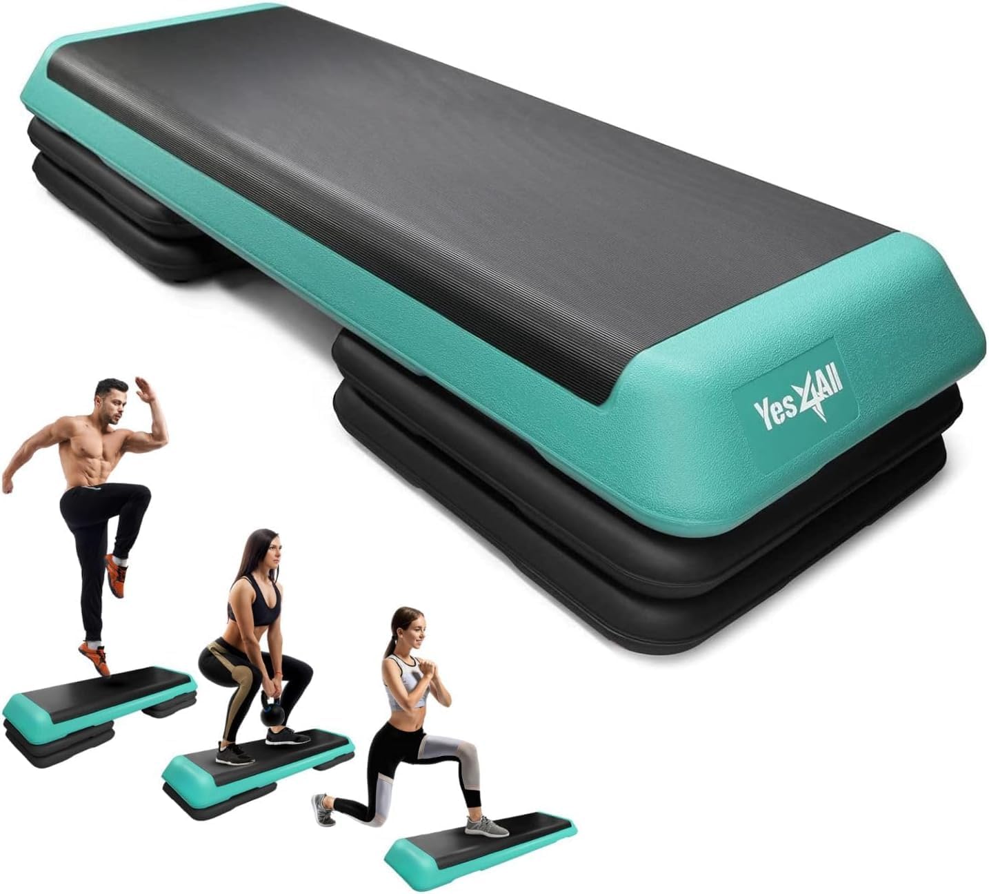 Yes4All Adjustable Workout Aerobic Exercise Step Platform Health Club Size with 4 Adjustable Risers Included and Risers Options
