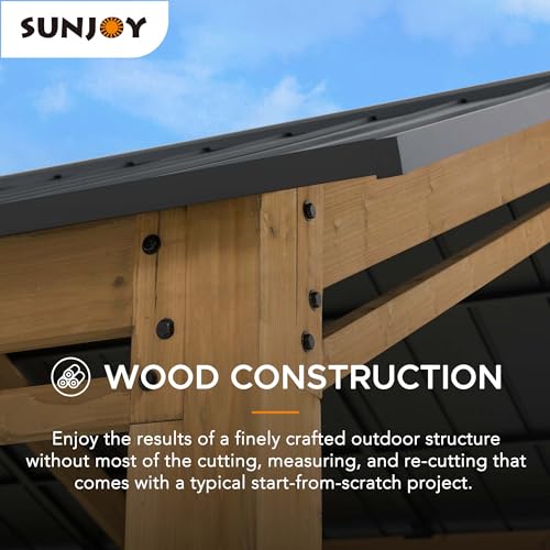 Sunjoy Carport 11 x 20 ft Wood Gazebo with Metal Roof Y747855