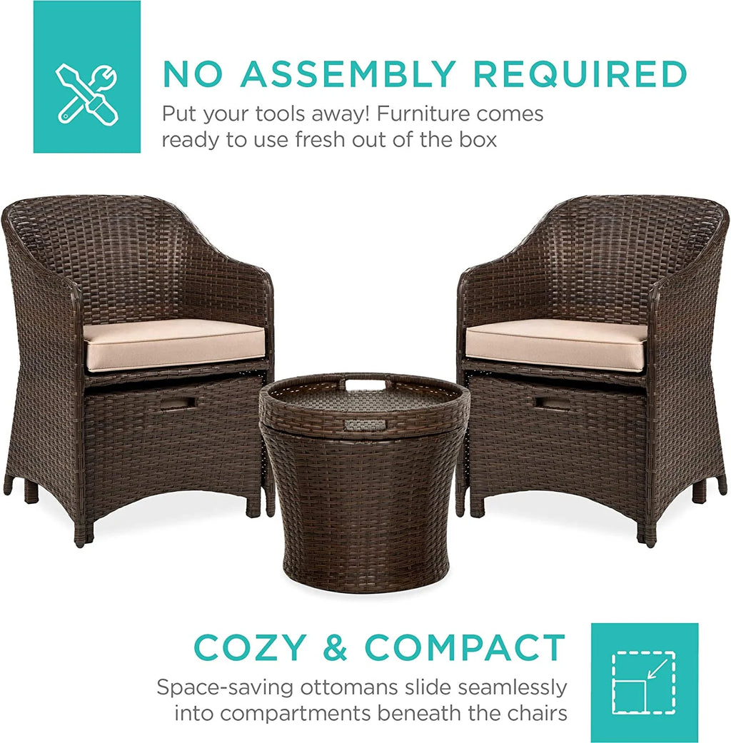 5-Piece Outdoor Patio Furniture Set with Storage Table, Brown/Beige I297