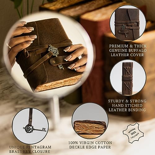 LEATHER VILLAGE Leather Bound Vintage Journal - 7"X5" Rustic Mocha Brown, 200 Pages Watercolor Paper T65113