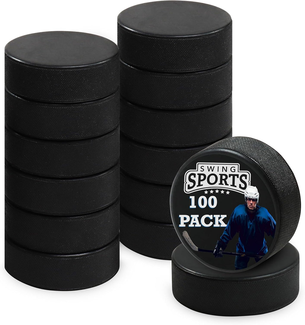Hockey Pucks Bulk Set - 100pk Rubber Street Hockey Pucks 6oz Hockey Biscuits for Outdoor and Ice Practice