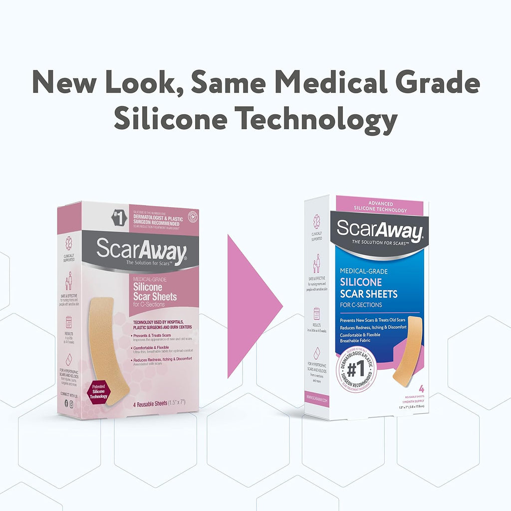 ScarAway Advanced Silicone Scar Sheets for C-Section, Reusable, 4 Sheets W53497