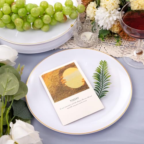 50 Gold Rim Plastic Plates 9 Inch - Disposable Dinner Plates for Party W3436