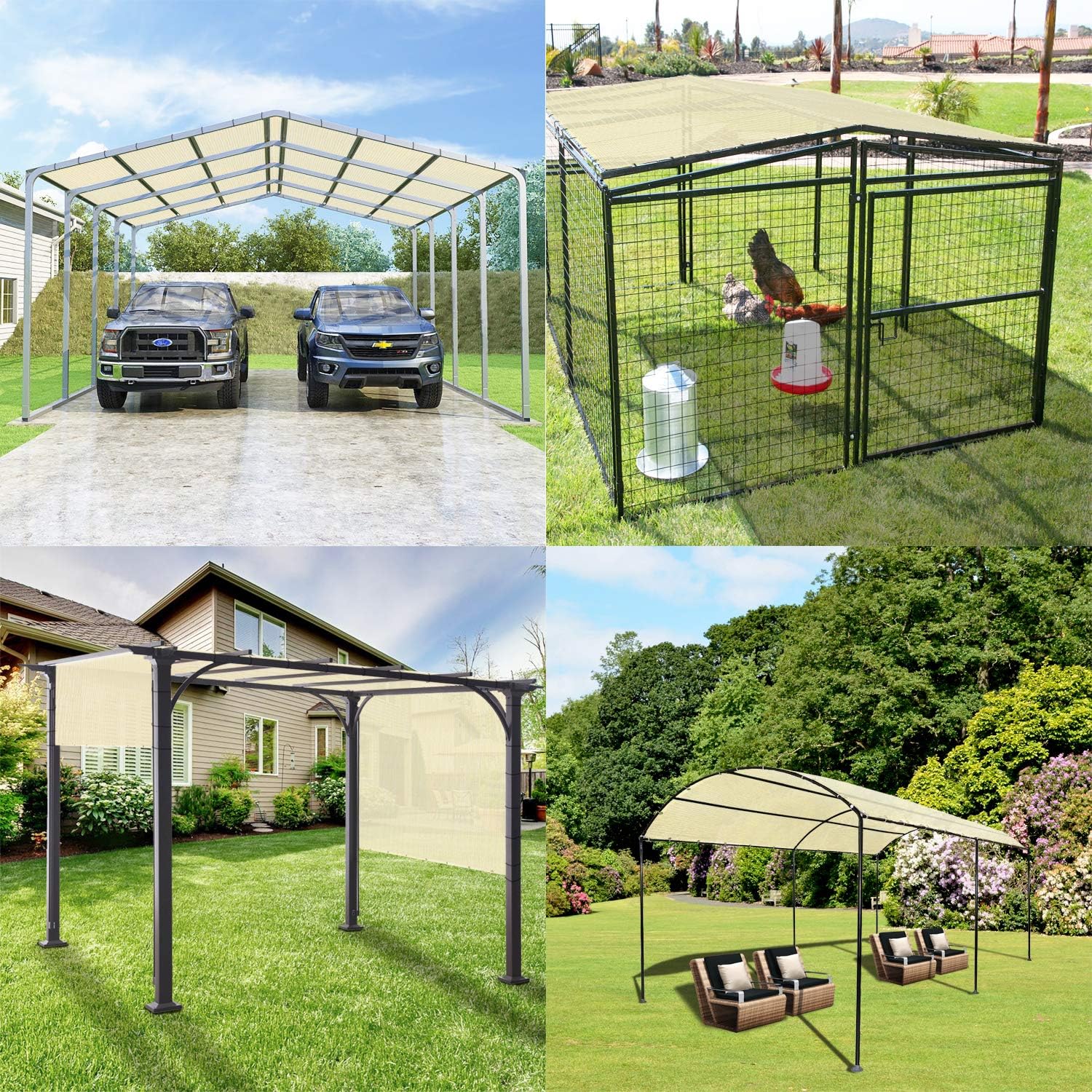 12' x 16' Waterproof Sun Shade Sail Straight Edge Canopy Cover UV Block (Beige) U152