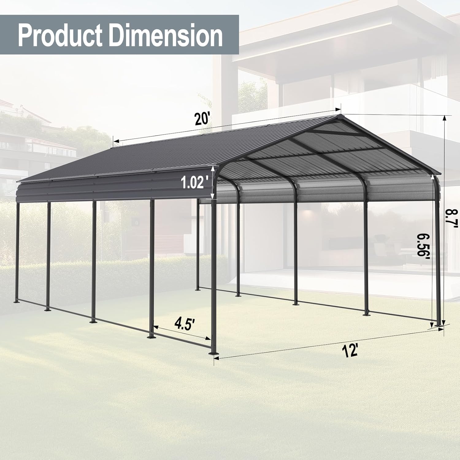 Heavy Duty Metal Carport Canopy 10 x 20 ft Gray P275