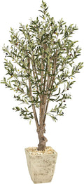 Nearly Natural 5ft. Olive Artificial Tree in Country White Planter