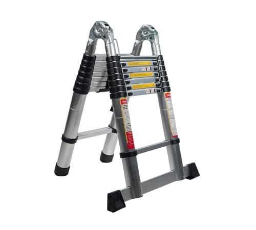 Mytee Products 16.5' Telescoping Aluminum A Frame Ladder with Carry Handle & Tool Tray W41797