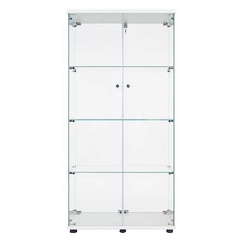 White Glass Display Cabinet with Lock and Lights, 2 Doors I602112