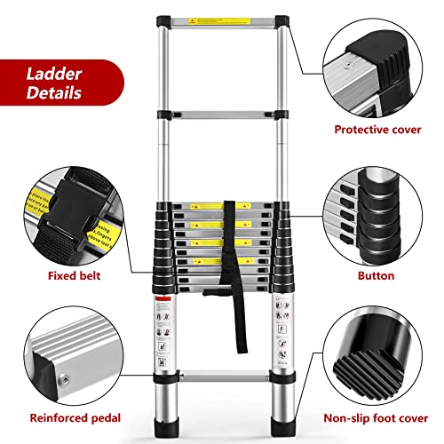 12.5 FT Telescoping Aluminum Ladder, 330 LBS Capacity Q19142