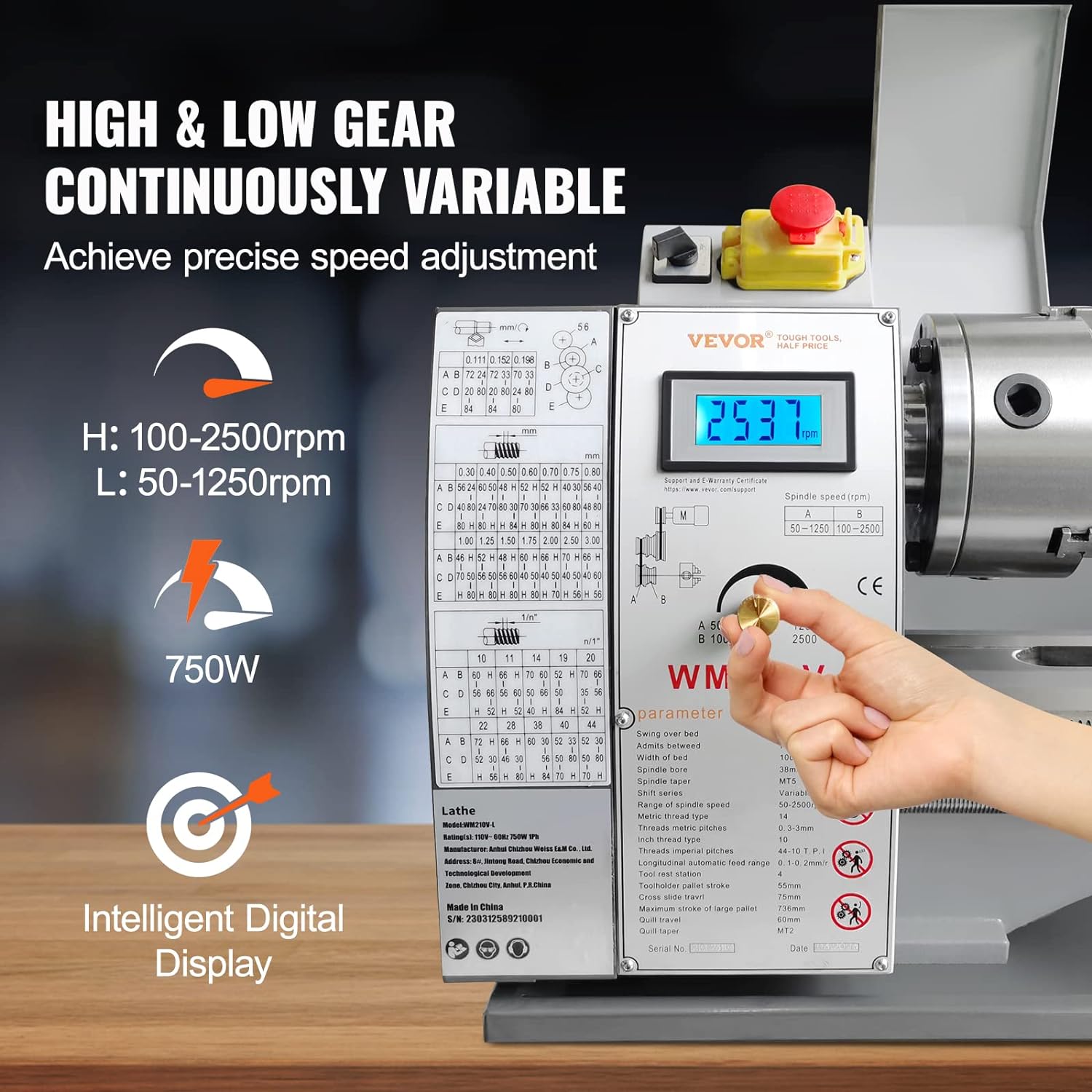 VEVOR Metal Lathe Machine, 8.3" x 29.5", 750W Benchtop Power Lathe H26151