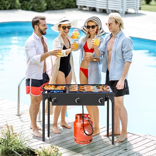 Outvita 3 Burner Propane Gas Stove for Outdoor Cooking, 225,000 BTU Camping Cooker A6505