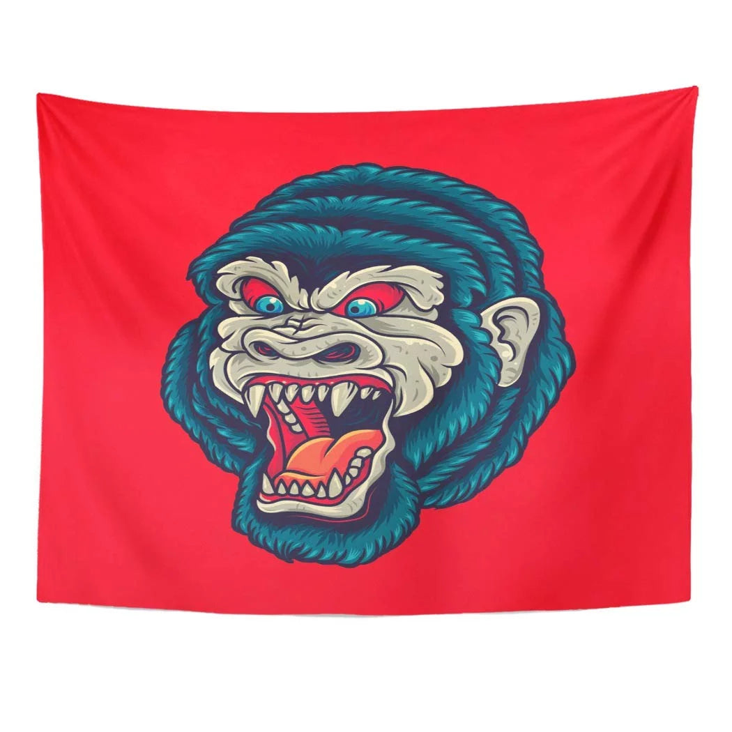 ZEALGNED Traditional Vintage Gorilla King Kong Head Old School Tattoo Face Gothic Wall Art Hanging Tapestry Home Decor for Living Room Bedroom Dorm 51x60 inch