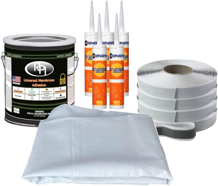 Pulse Power Standard RV Rubber Roof Kit with 9.5Ft Wide x 25Ft Long TPO Membrane