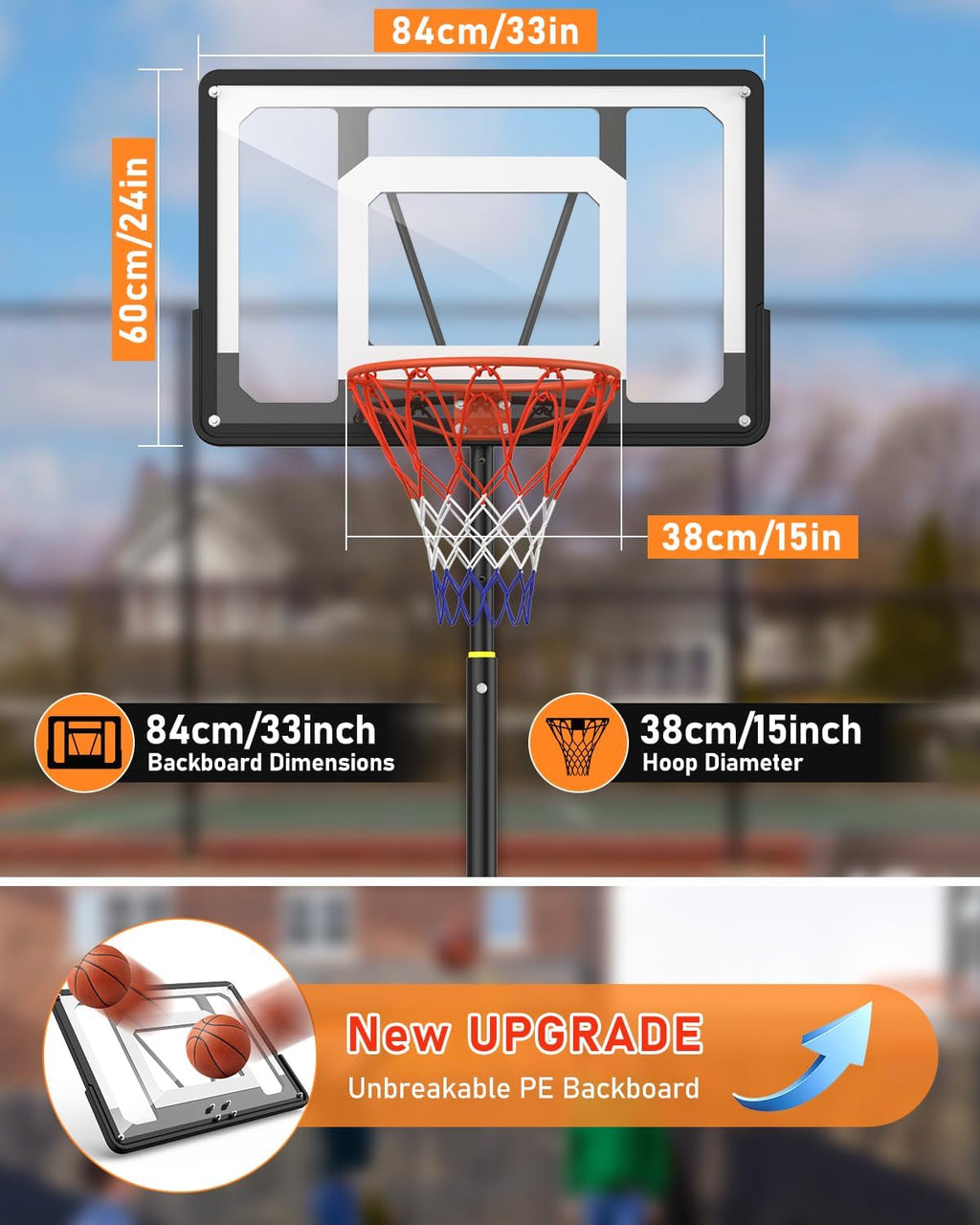 Portable Basketball Hoop 5-7FT Adjustable with 33 Inch Shatterproof Backboard Z449142