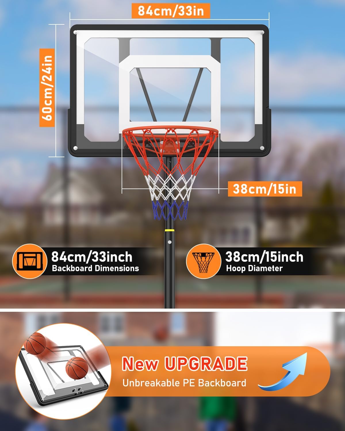 Portable Basketball Hoop 5-7FT Adjustable with 33 Inch Shatterproof Backboard Z449142