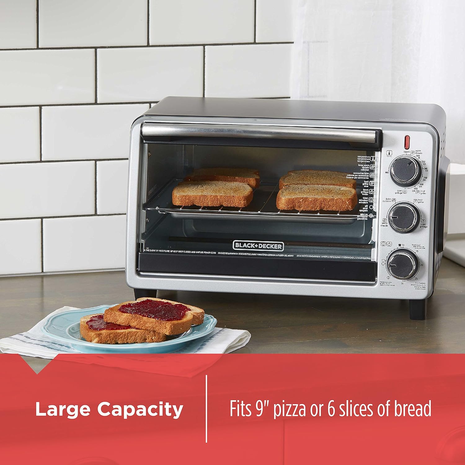 BLACK+DECKER TO1950SBD 6-Slice Convection Oven, Black/Silver I657523