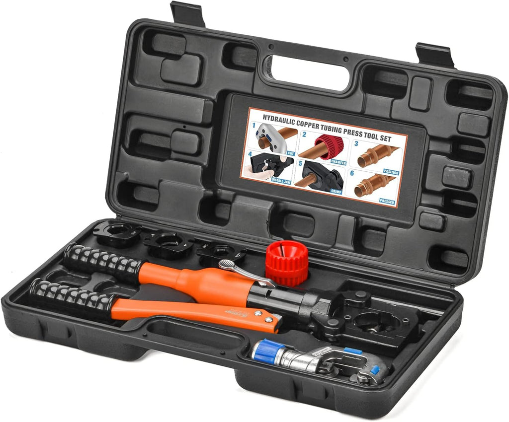 iCrimp Hydraulic Copper Tubing Press Tool Kit for 1/2-in, 3/4-in, 1-in Propress Copper Fittings, Copper Tubing Cutter & Chamfer Tool Included